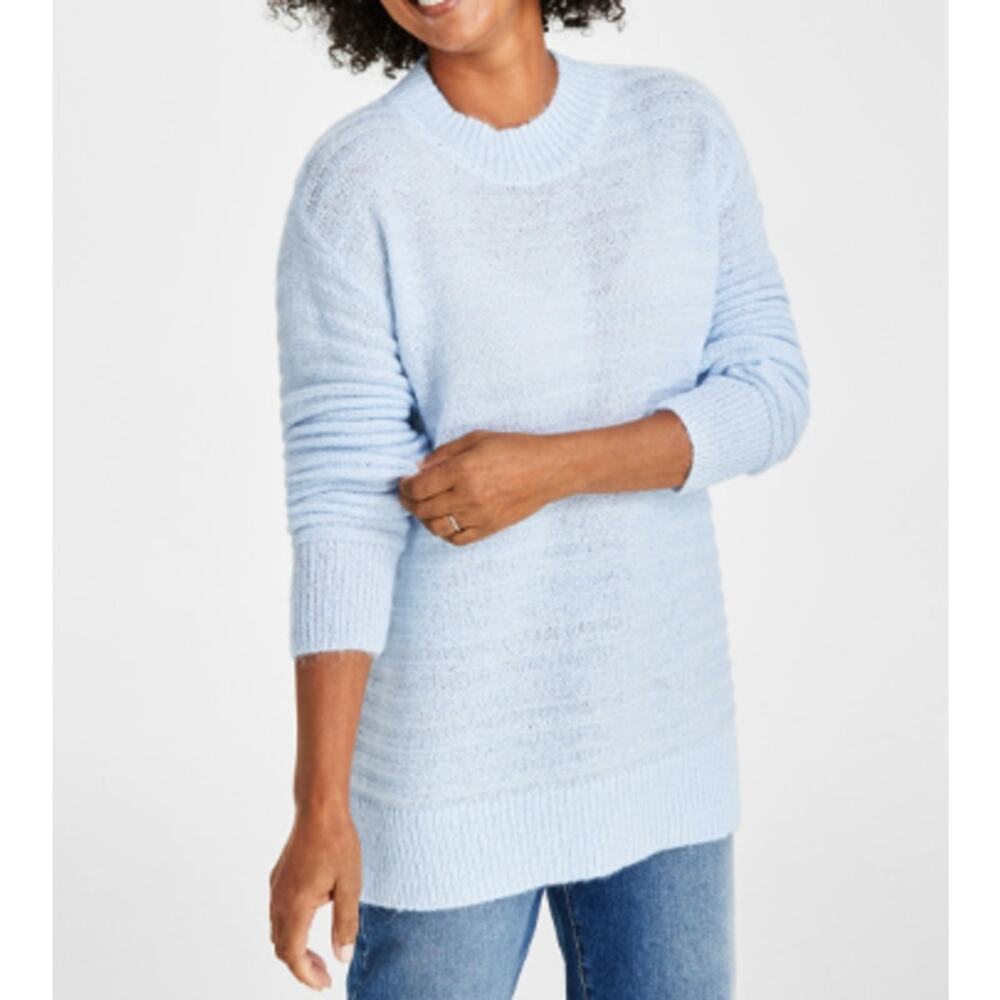 Style & Co Women's Textured Crewneck Tunic Sweater Blue L
